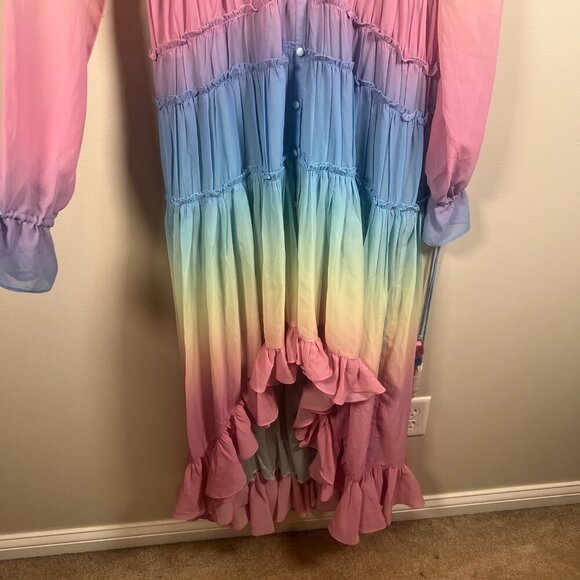 Rococo Sand Rainbow Hi Low Maxi Dress Size Small Ruffle Tiered Photo Shoot Party - Picture 10 of 15